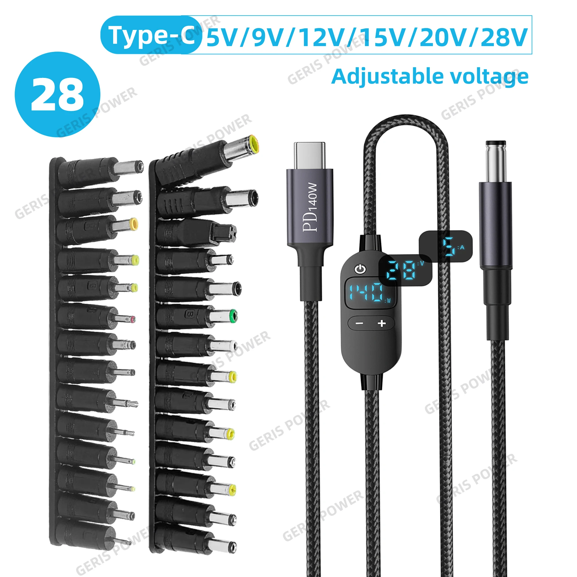 ตัวเลือกสินค้า สายแปลงไฟ USB-C เป็น DC 140W ปรับแรงดันได้ 5-28V