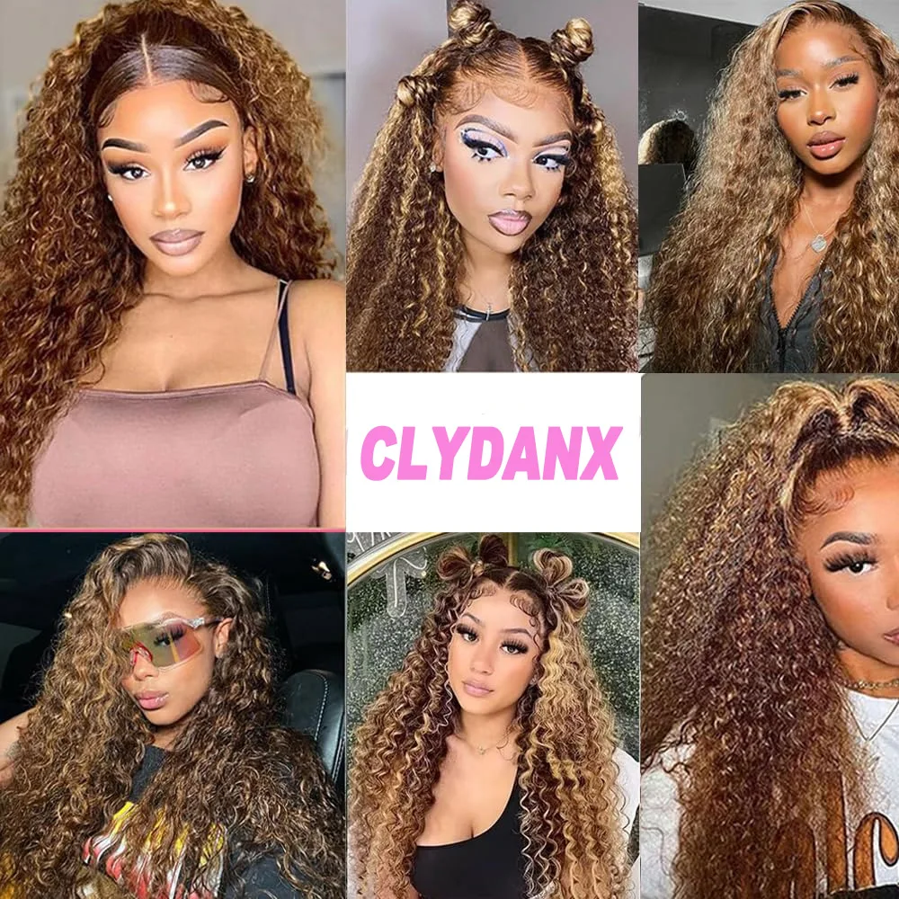Highlight Ombre Lace Front Wigs Human Hair Pre Plucked 4/27 Deep Wave Human Hair Wigs for Women 13x4 HD Lace Front Wigs 30 Inch