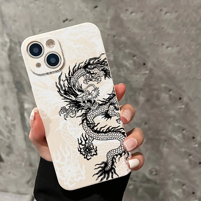 thumbnail image 1 of Funda de silicona con diseño de dragón blanco y negro para iPhone 15, 16 Pro Max, funda blanda para iPhone 14, 13, 12, 11 Pro Max, XS, X, XR, 7, 8 Plus, SE2, 1 of 5