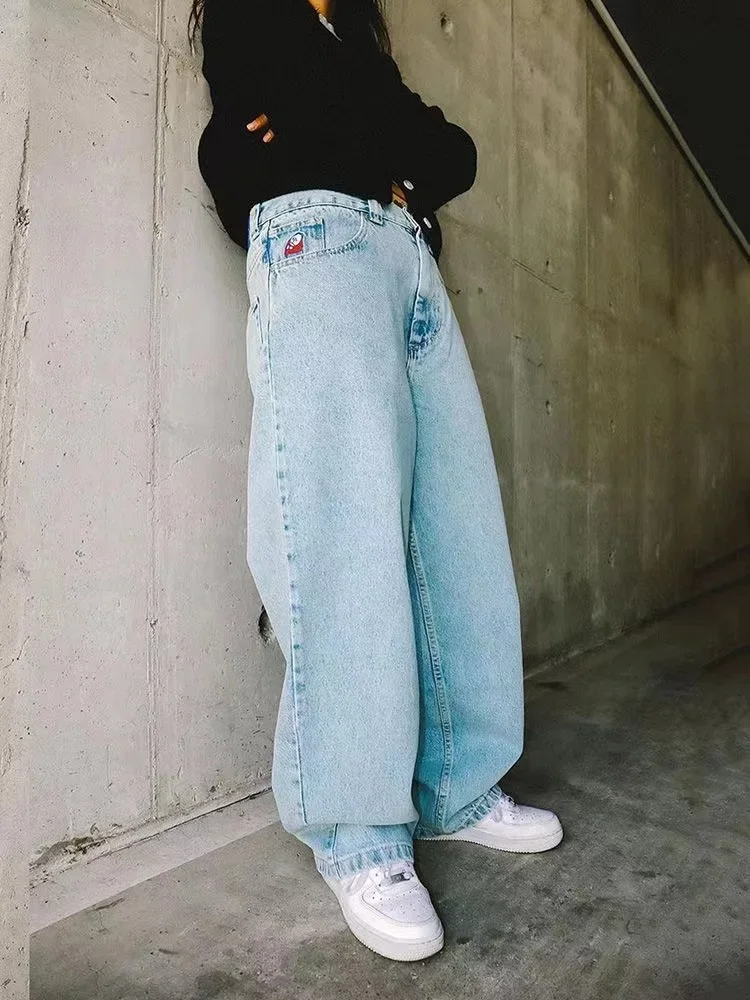 Y2K Polar Skate Jeans Per Uomo Streetwear Jeans Larghi Ricamo Denim Per Il Tempo Libero Semplice Polar Skate Cargo Pantaloni Donna Jeans Muslimah