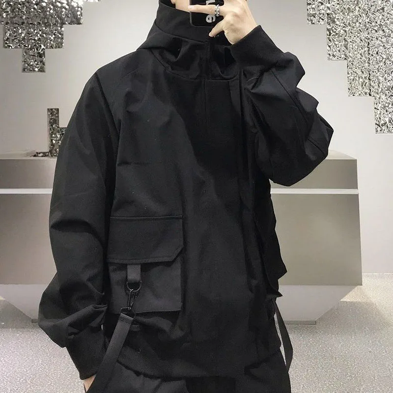 QWEEK Hip Hop Harajuku Women and Men Jacket Streetwear Safari Style Oversized Hooded Autumn Spring Coat Gothic Clothes Techwear qweek trashy y2k grunge cargo jeans women gothic baddies streetwear baggy denim pants autumn harajuku fashion korean style