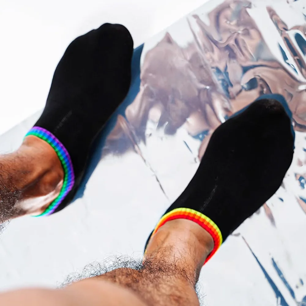 Men's Six-color Rainbow Around Foot Thin Summer Four Seasons Sports Fitness Boat Socks Cotton Socks Thin Socks