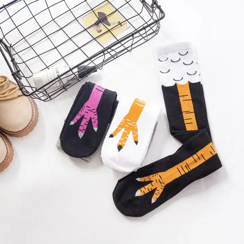 Funny Chicken Paws Toe Claw Stockings Female High Tube Knee High Chicken Feet Cute 3D Print Cotton Calf Socks for Women Girls