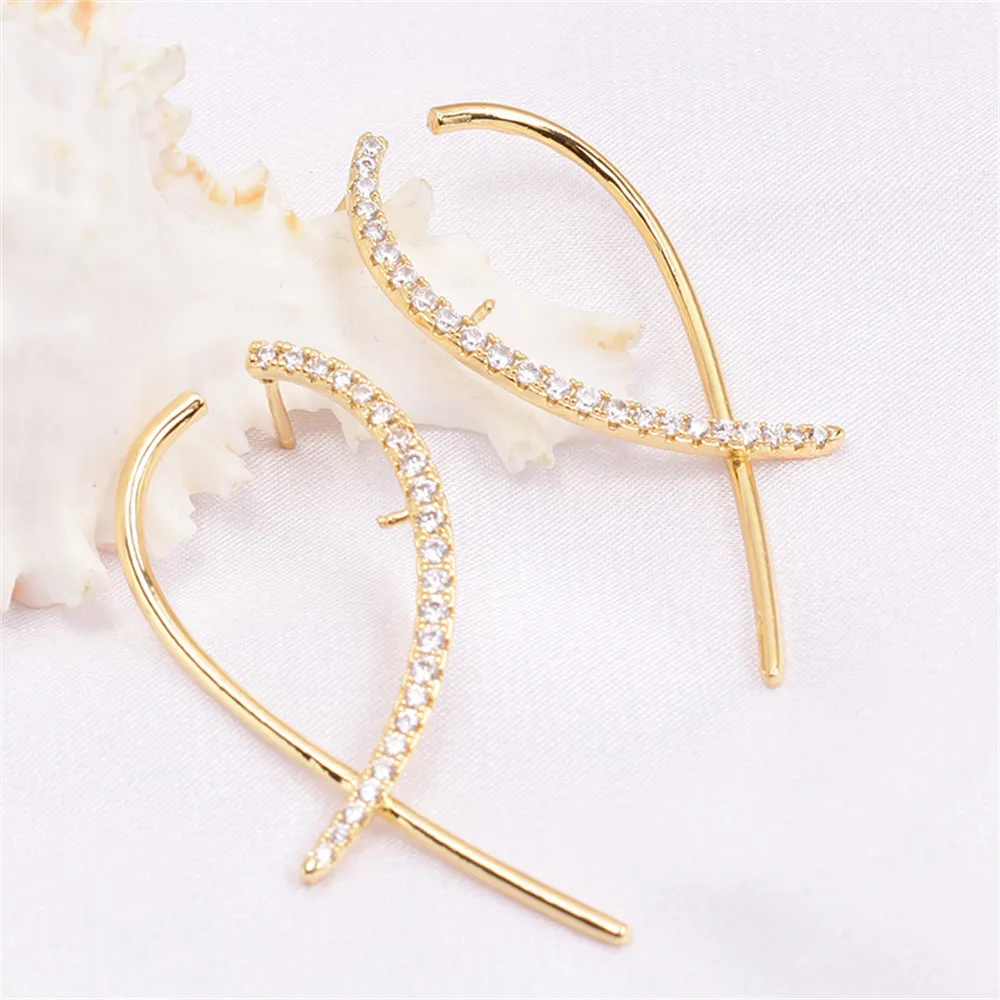 14K Gold Empty Bracket Plated Real Gold Craftsmanship Linear Simple Stud Earrings DIY Accessories Temperament Women