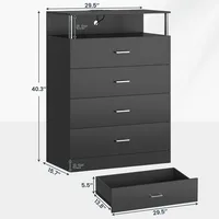 Dresser for Bedroom with Column Design, 4 Drawer Dresser with Charging Station, Modern Bedroom Led Tall Black Dresser for Bedro 2