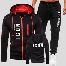 

Mens Tracksuits Spring Fall Zipper Hoodie and Jogging Pants Solid Color Running Suit Windproof Motorcycle Clothing