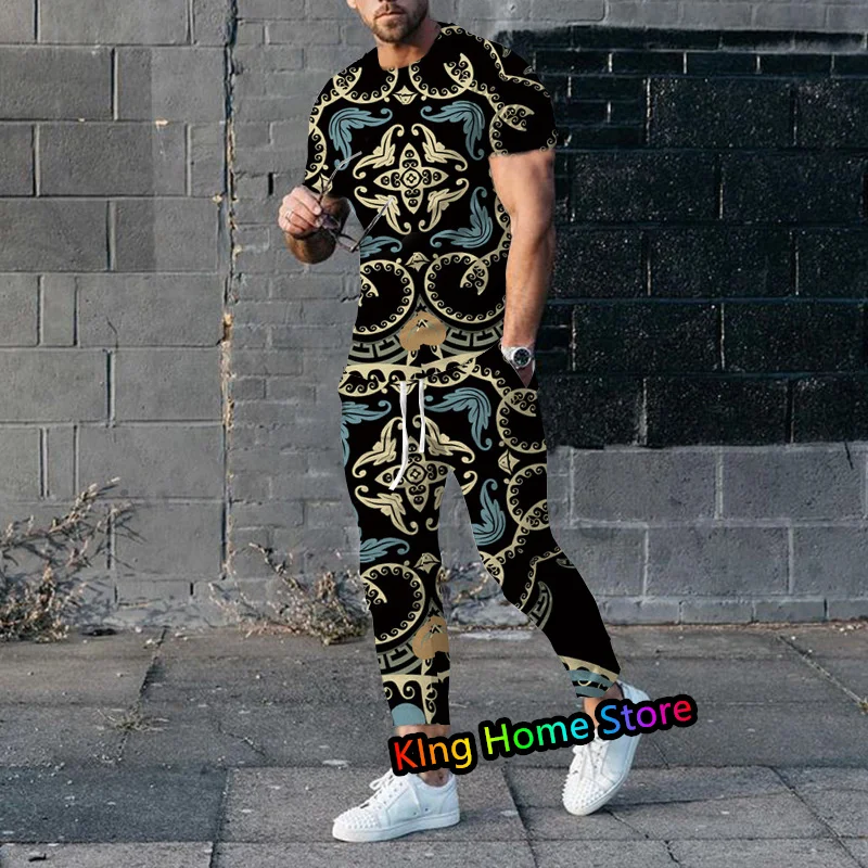 Luxury Male Clothes Outfits 3D TShirt Long Pants 2 Piece Sets Suits Fashion Men's Tracksuit Streetwear Casual Sportswear