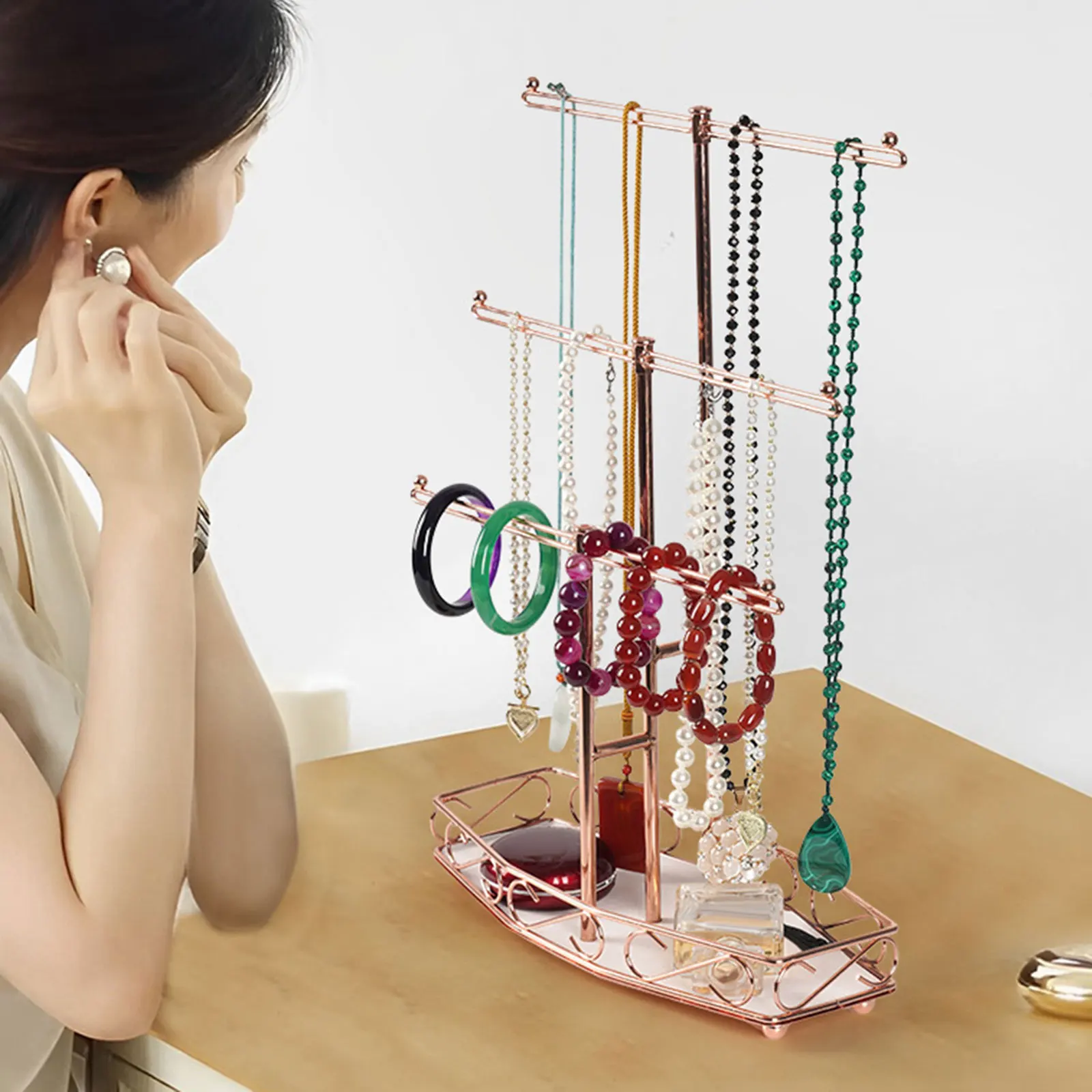 Tabletop 3 Tiered Bars Necklace Bracelet Jewelry Display Stand, Home and Retail Decors for Earrings, Bracelet, Rings and Watches