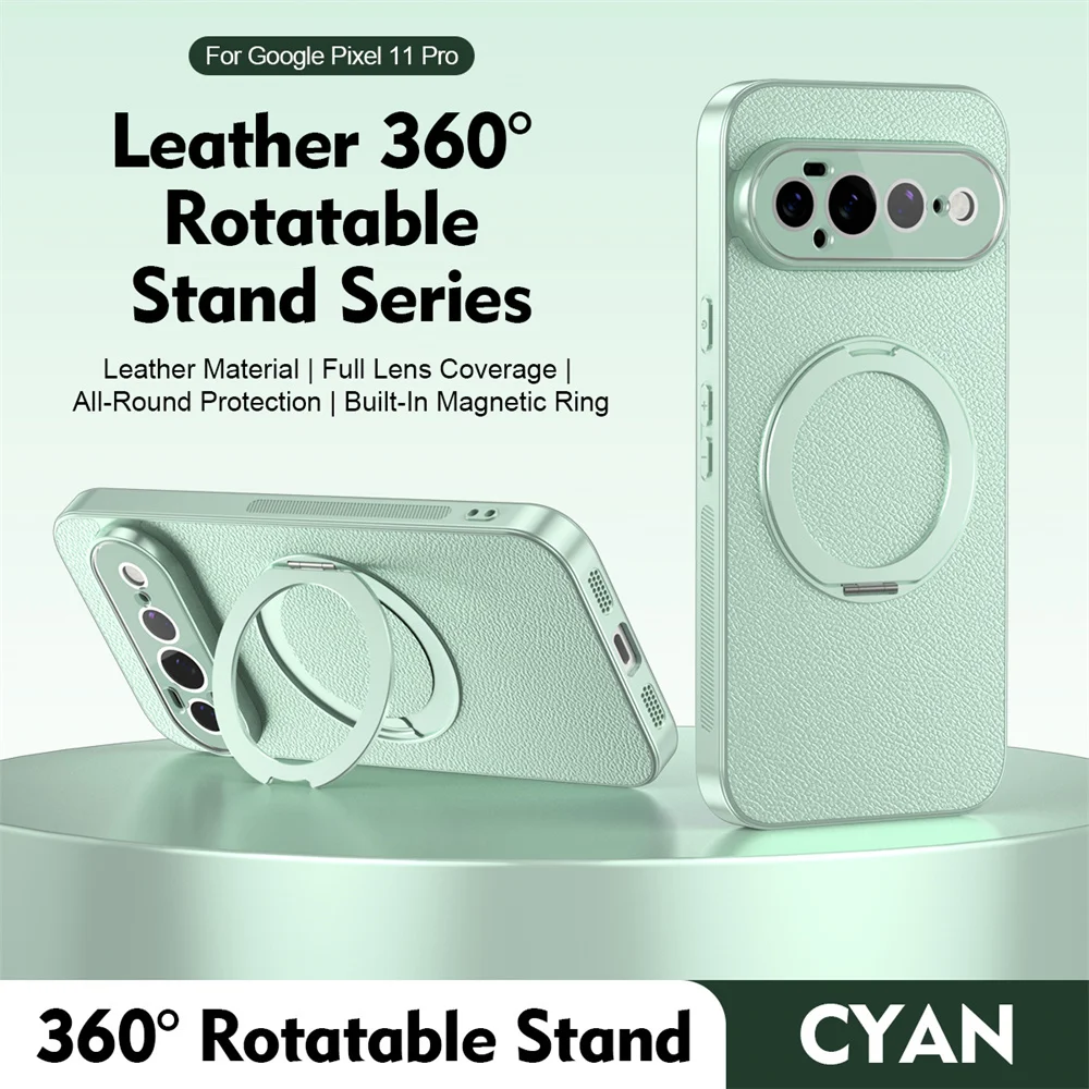 Leather Phone Case with Rotating Magnetic Stand and Lens Protection - Shockproof Cover