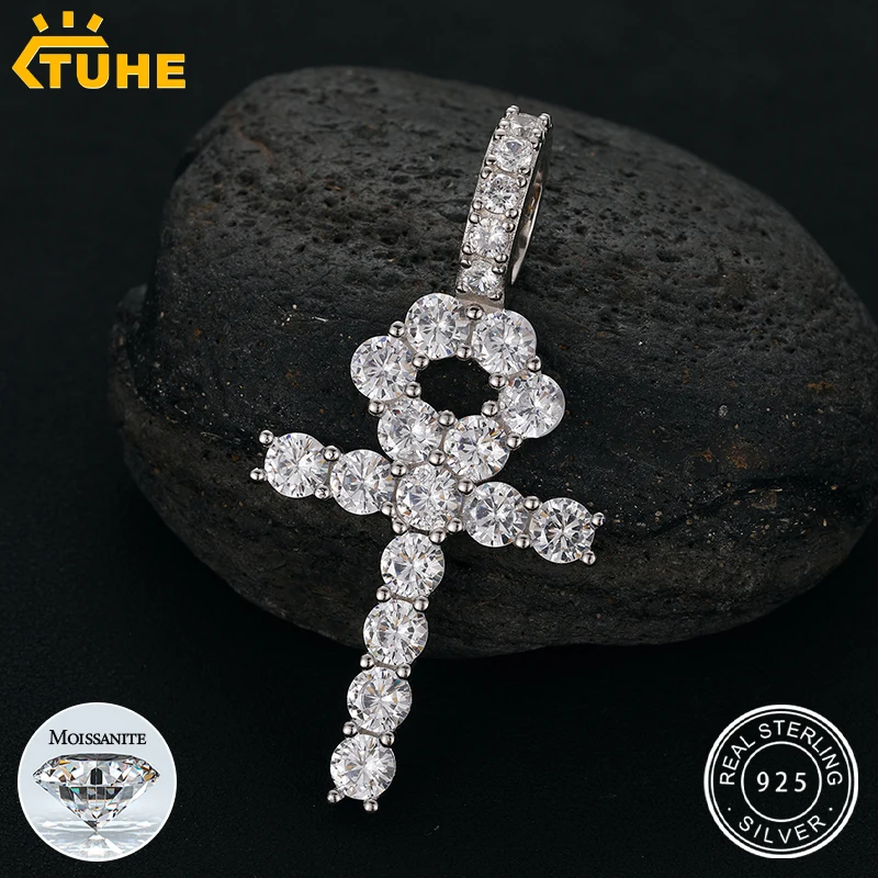 

TUHE Full Moissanite Cross Pendants Hip Hop Jewelry Iced Out Cross Moissanite Pendant Necklace Fine Jewelry