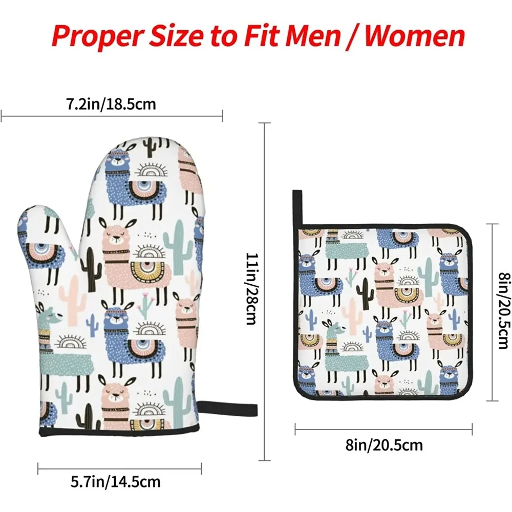 Alpaca Oven Mitts and Pot Holders Sets of 4 Baking Cooking BBQ Oven Mitts Heat Resistant Non-Slip Quilting Grill Gifts