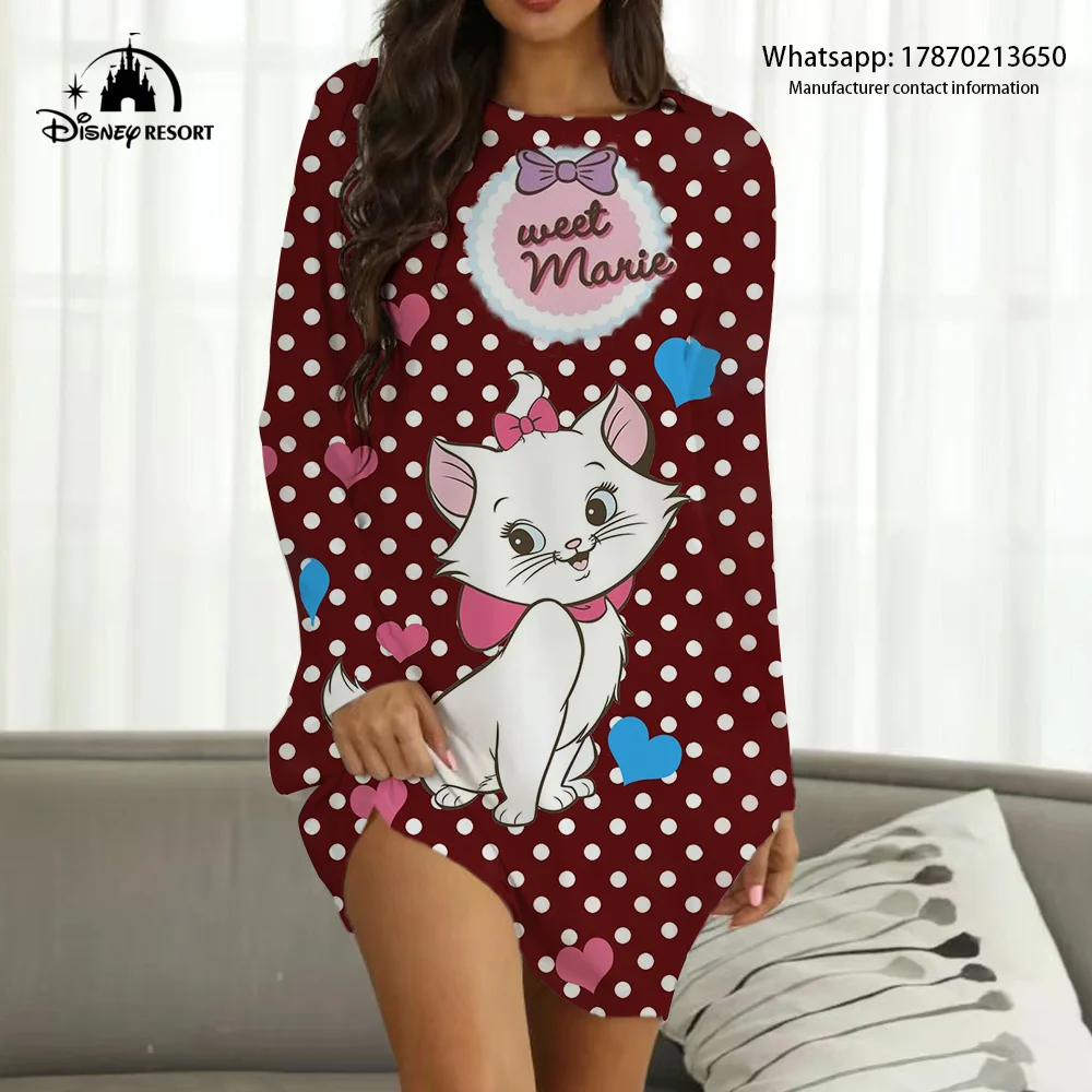

New Cartoon Mary Cat Pajamas Women's Summer Thin Long Sleeves Loose 2024 Can Be Weared Outside Summer Home Clothes