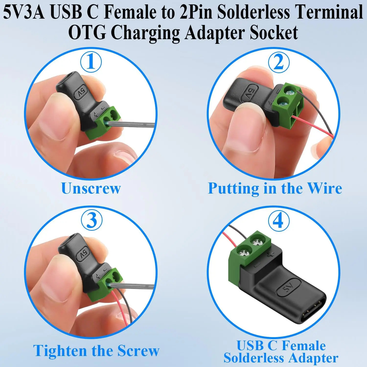 1-10개 무납땜 플러그 2핀 타입-C 어댑터 빠른 연결 헤드 남성 여성 마이크로 USB C 5V - 2핀 무납땜 터미널 어댑터