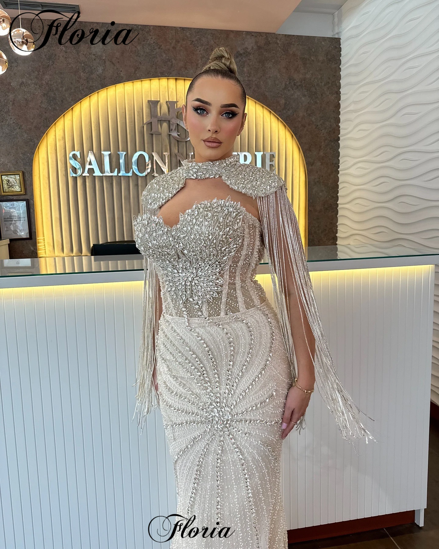 Two Pieces Mermaid Cocktail Dresses With A Cape Crystals Elegant Prom Dresses For Women Vestidos De C&oacute;ctel Celebrity