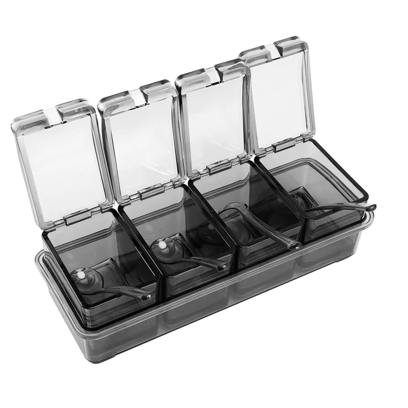 

4Pcs Spice Jars Seasoning Box Seasoning Rack Spice Racks Pots Storage Container Condiment Jars Cruet With Lid&Spoon