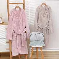 1pcs Unisex Autumn stripe Bathrobe Hooded Kimono Bath Robe Night Cozy Sleepwear Women Dressing Gown Home Clothes - Image 2