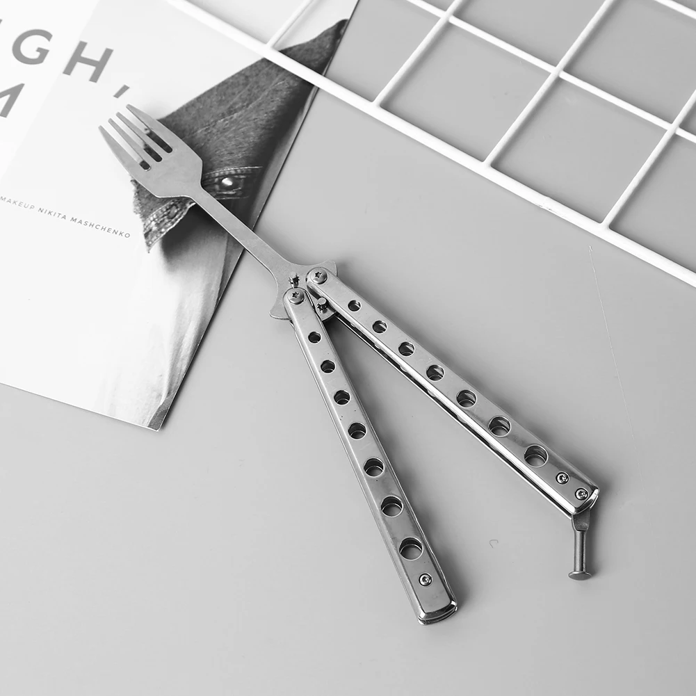 Stainless Steel Tableware Folding Butterfly Knife Style Utensil Fork Spoon Trainer