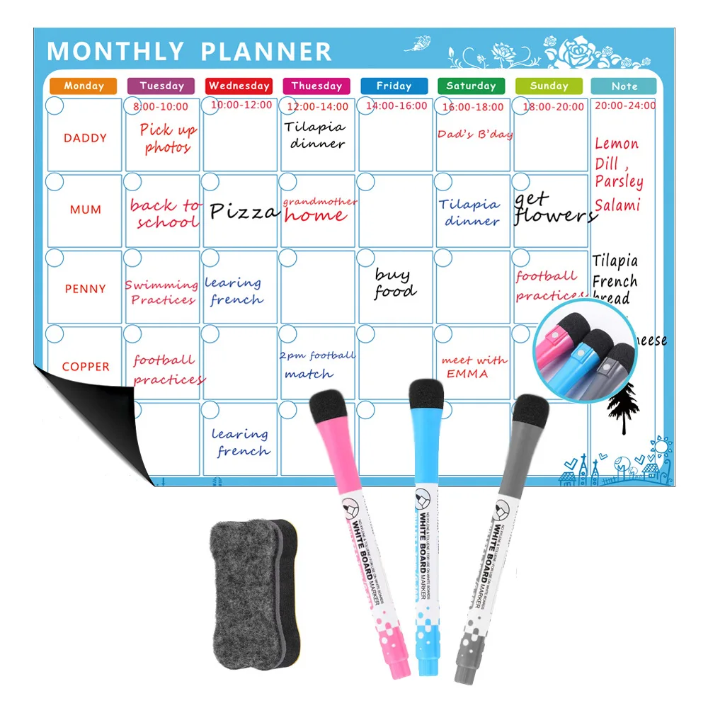 A3 Whiteboard Erasable Monthly Weekly Schedule Calendar Planner Dry Erase Whiteboard Refrigerator Sticker Message  Board  Menu