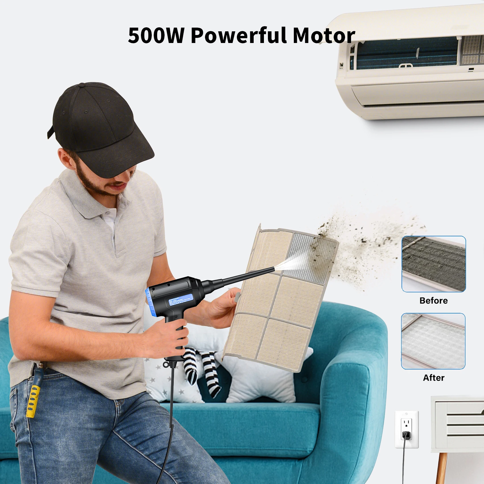 Electric Compressed Air Duster 500W Powerful Air Blower Cleaner Portable Duster Blower for PC Screen Computer Keyboard Cleaning 3
