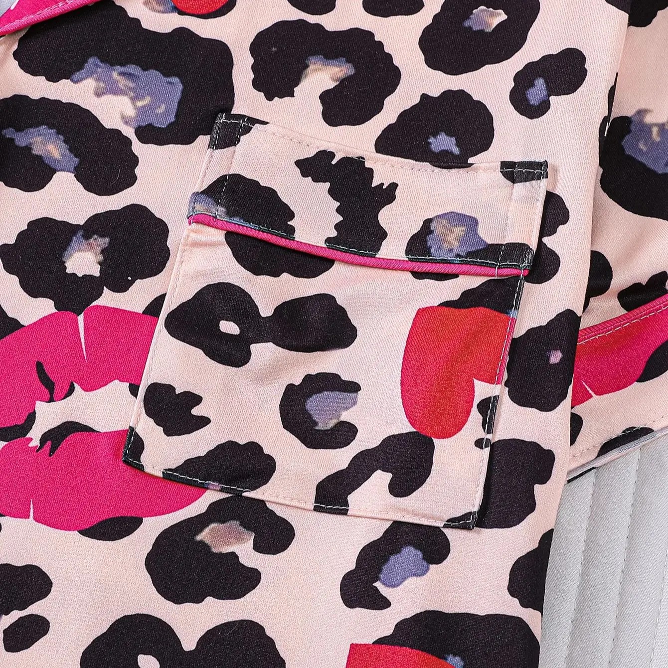 Leopard Print Red Lip Pajama Set - Short-Sleeved Cardigan with Breathable Shorts for Indoor & Outdoor Comfort
