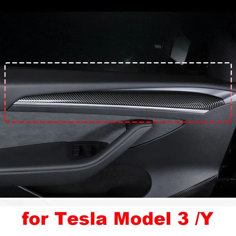 

For Tesla Model 3 Y Door Side Trim Decor Cover Panel ABS Carbon Fiber Wrap Sticker Model3 ModelY Modified Interior Accessories
