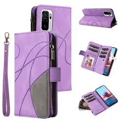 Luxurious Zipper Flip Leather Wallet Card Case Phone Cover - Redmi Note10 10S (PURPLE)
