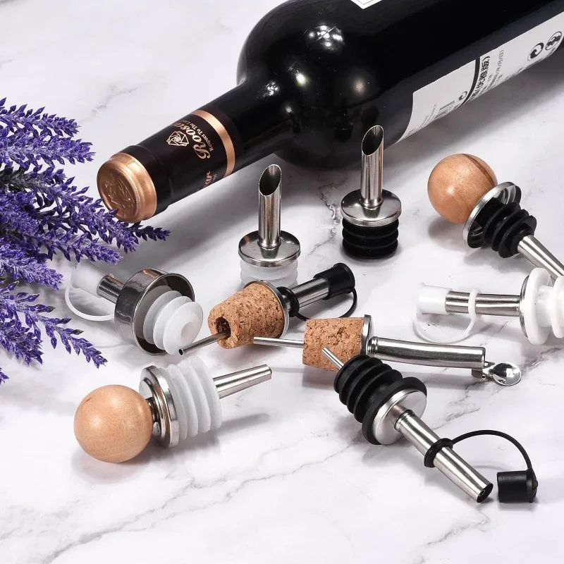 Stainless Steel Bottle Pourers Auto Flip Olive Oil Spout Cork Design Wine Bottle Stoppers for Pours Liquid Olive Oil Wine