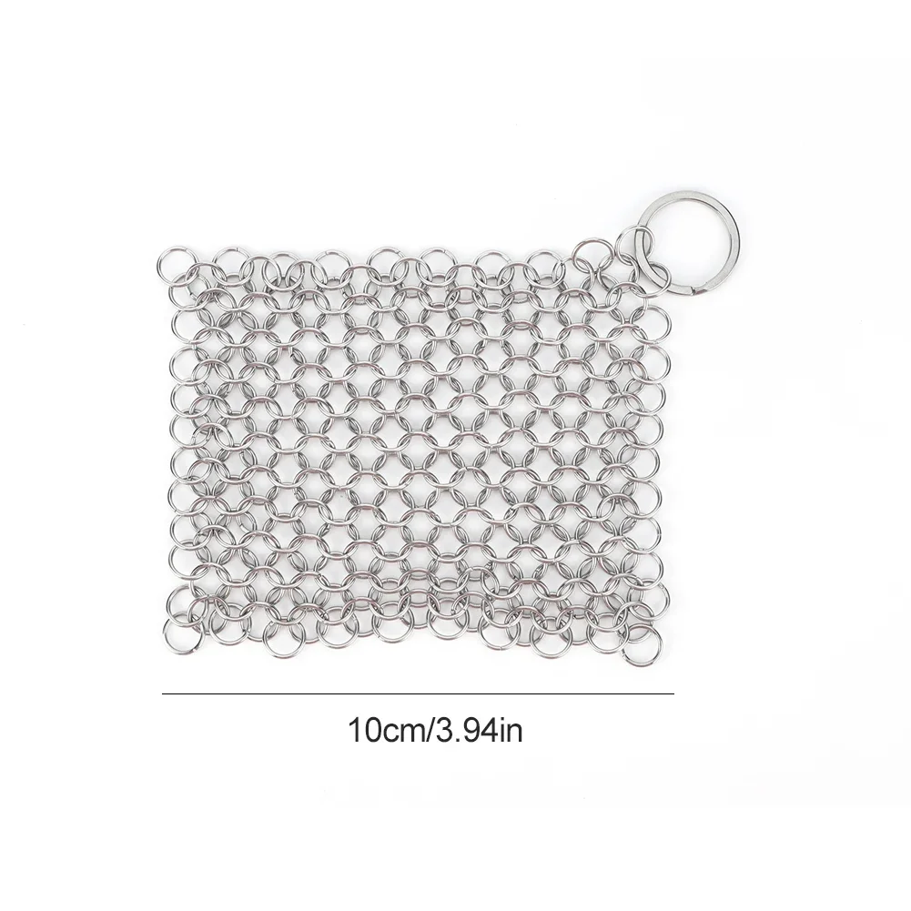 Cast Iron Cleaner with Hanging Ring Chainmail Scrubber Stainless Steel Metal Cleaning Brush for Griddle Skillet Dutch Oven