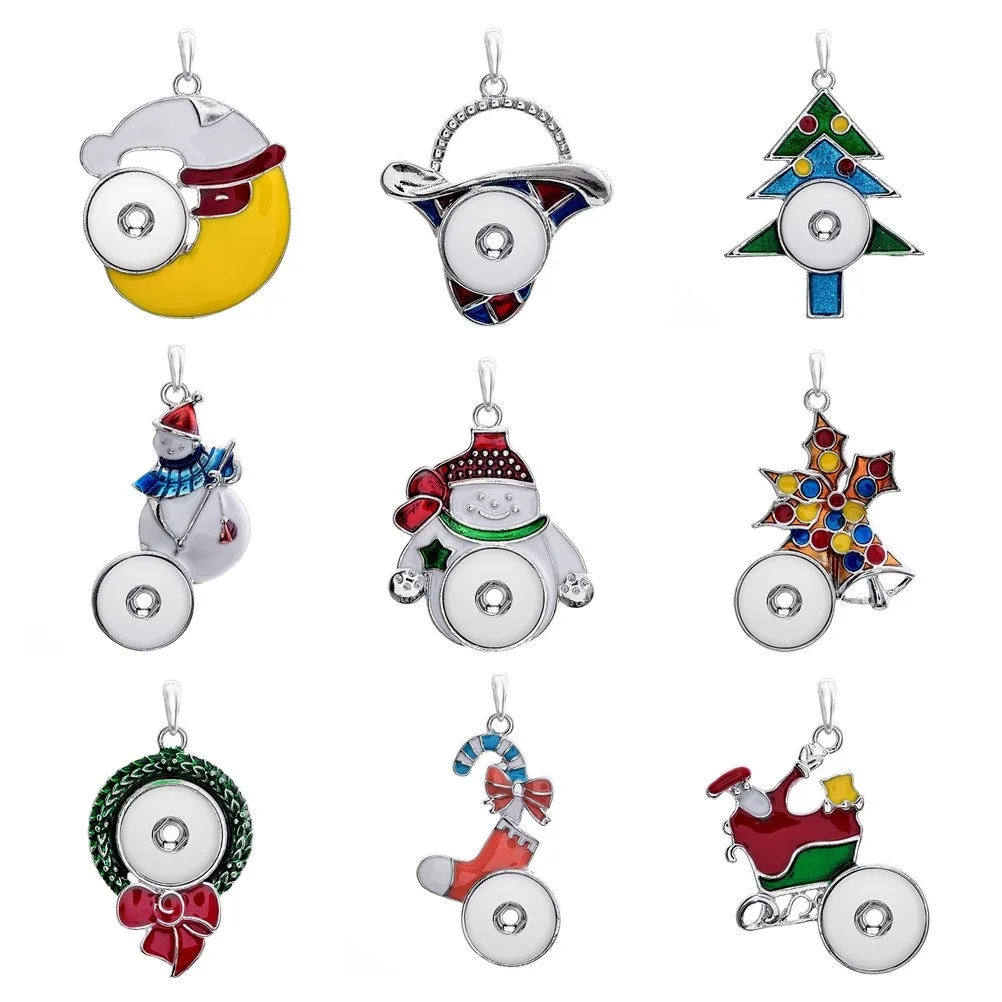 10pcs Snap Buttons Christmas Snowman Pendant 18mm Snap Jewelry Metal Christmas Trees Charms Diy Snap Necklace