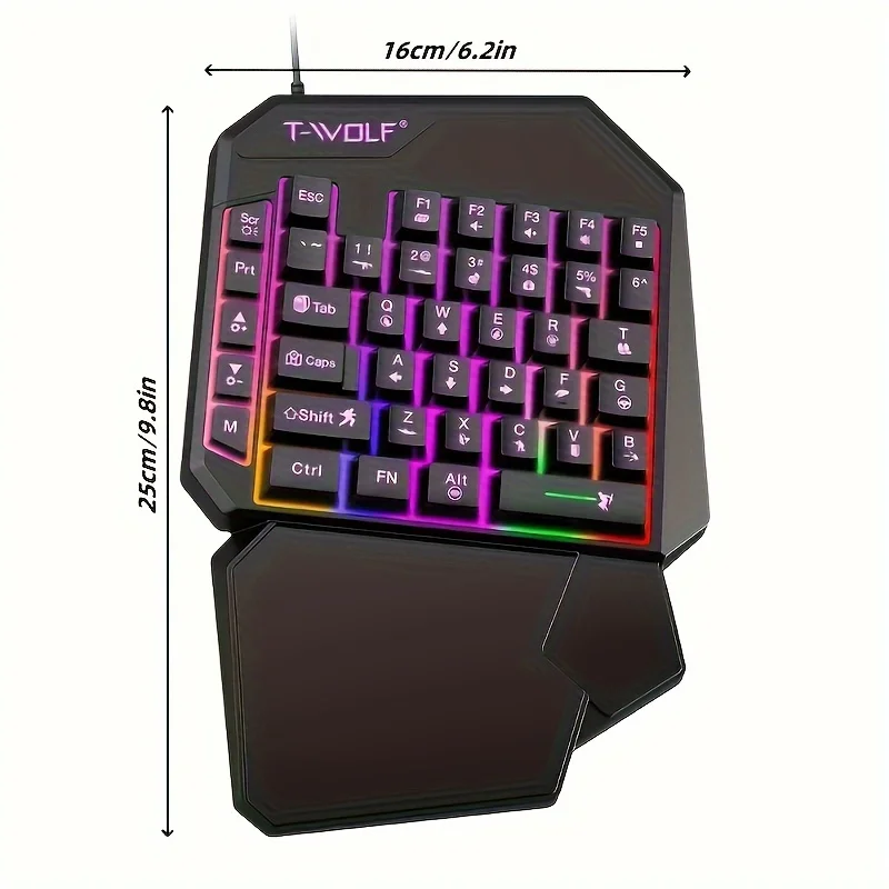 T-WOLF RGB Gaming Keyboard, Backlit 35-Key Portable Mini, Ergonomic Design Controller for PC Gamers, Single-Handed Game Keyboard