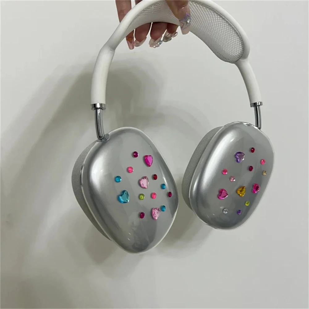 Colorful Love Heart Diamond Protective Clear Soft Silicone Headphone Cover