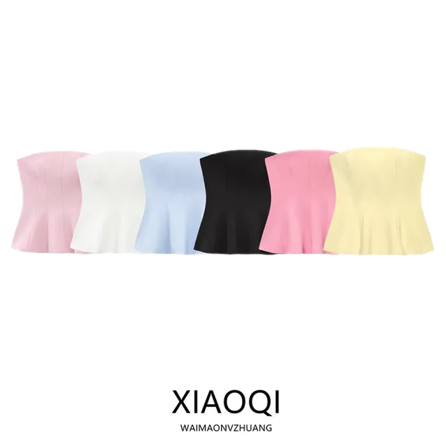Spring 2025 Women's New Slim Fit ort Skirt Sle Tube Top with Ruffle Hemline Versatile Faionable Ladies' Blouse