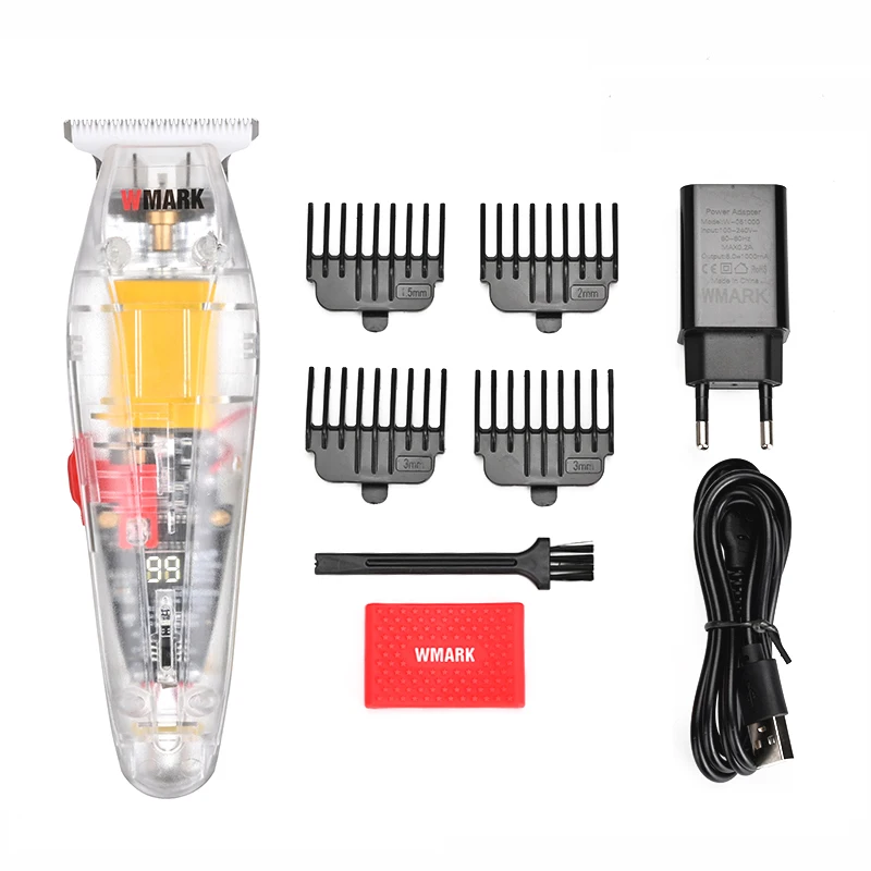 WMARK NG-202 Transparent Style  Detail Trimmer Professional Rechargeable Clipper 6500 RPM With 1400 Battery wmark new ng 202 ng 212 digital transparent style detail trimmer professional rechargeable clipper 6500 rpm with 1400 battery