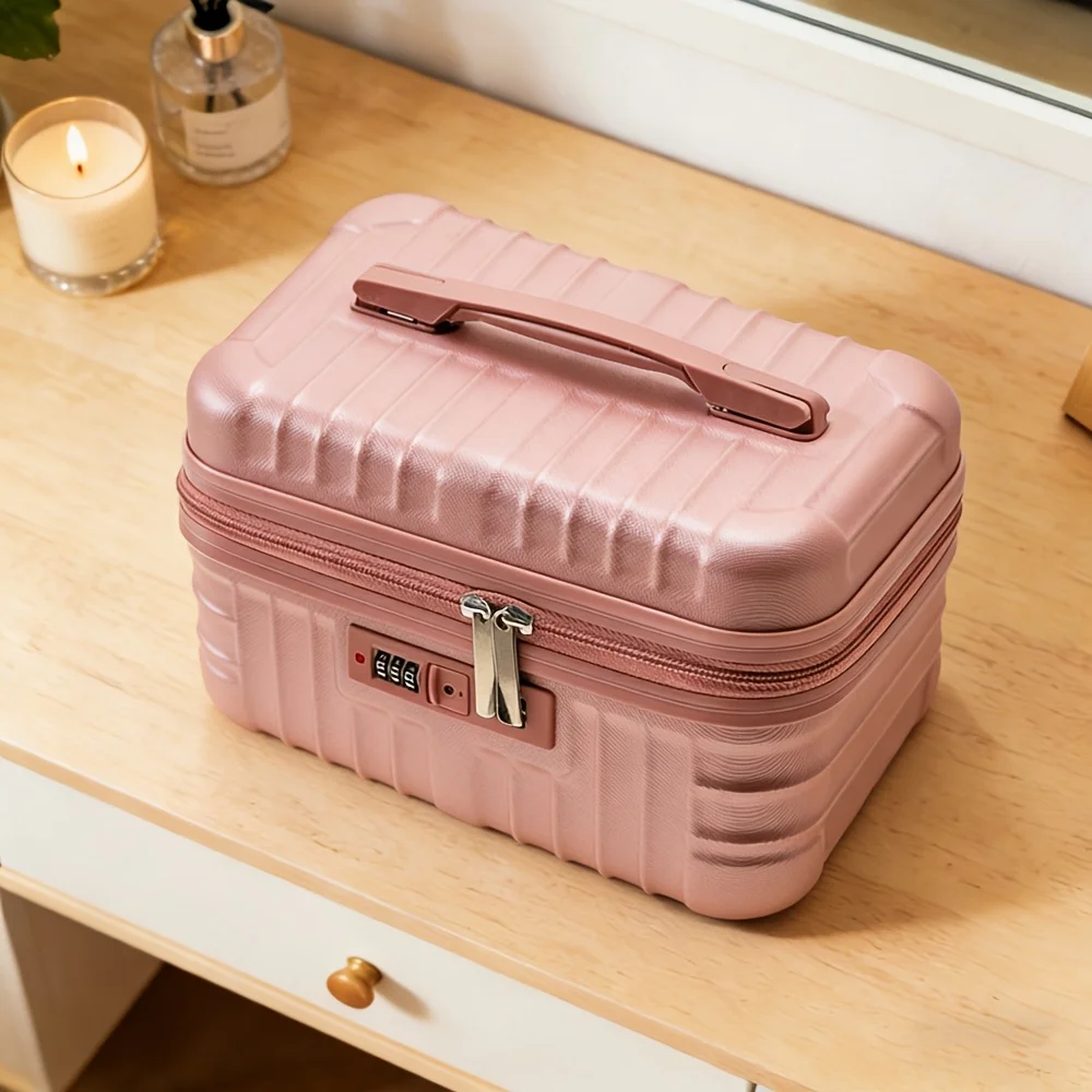 Valigia per Trucchi con Maniglia e Lucchetto a Combinazione, Grande Capacità, Portatile, Organizer da Viaggio per Cosmetici e Articoli da Toilette, per Esterni e Uso Quotidiano - immagine 3