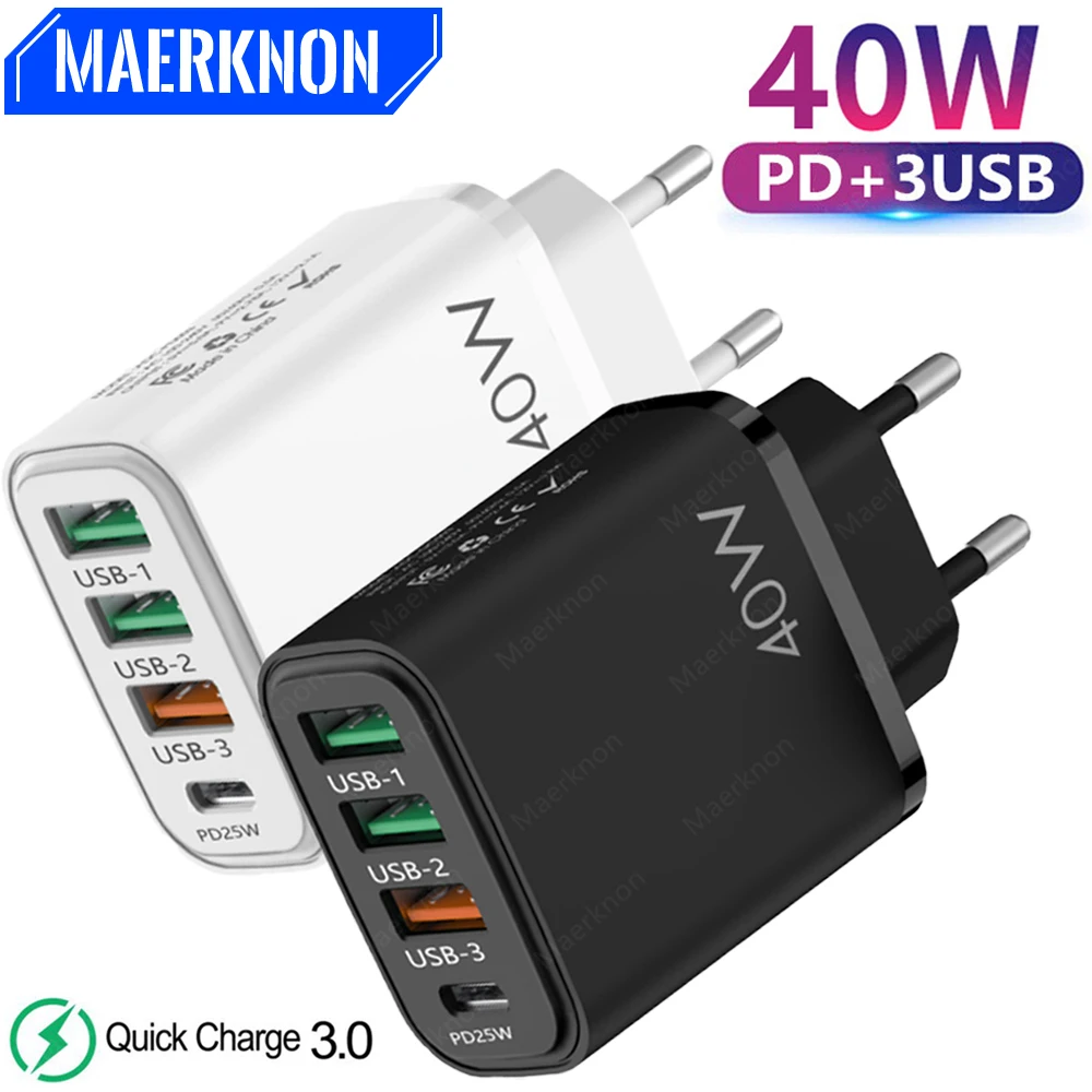 

40W Quick Charge 3.0 USB Type C Charger Phone Adapter Fast Charge Mobile Wall PD Charger For iPhone 14 13 Xiaomi Samsung Galaxy
