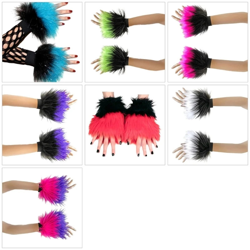 

Multicolored Y2K Furry Wrist Cuffs Women Girl Cold Weather Arm Sleeves Wrist Warmer for Winter Coat Decoration Photography Props