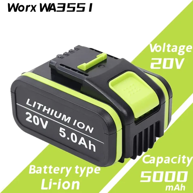 20V 5.0 Ah/5000mAh Lithium-ionen Batterie Ersatz für Worx WA3551