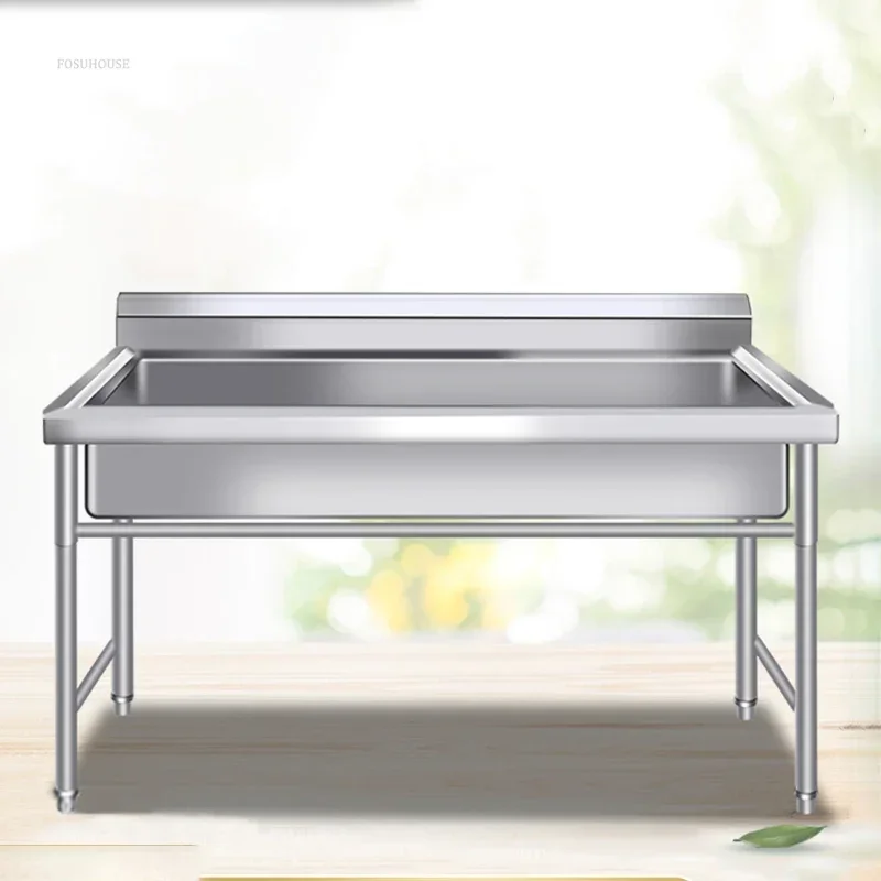 Commercial Stainless Steel Large Single-tank Floor-standing Dishwashing Kitchen Sinks for School Canteen Outdoor Washing Sinks 5