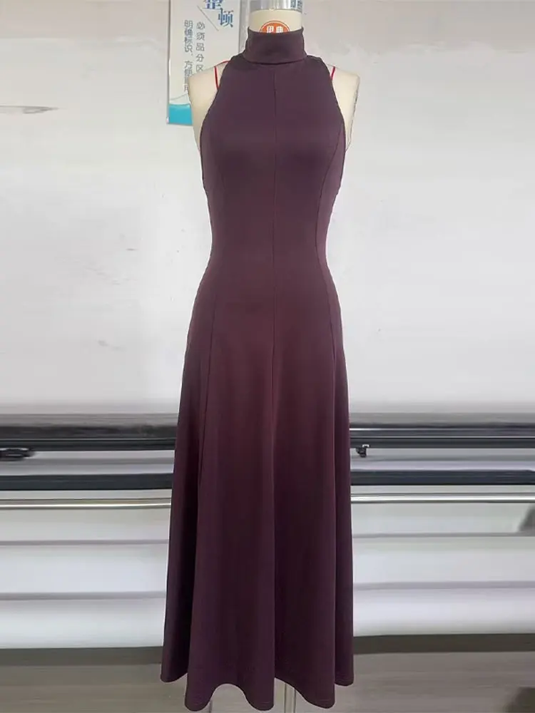 Backless Halter Samt Langes Kleid Frauen Sexy Ärmellose Taille Cinching Großen Rock Party Abendkleider Chic Damen Vestido Longo – Detail 10