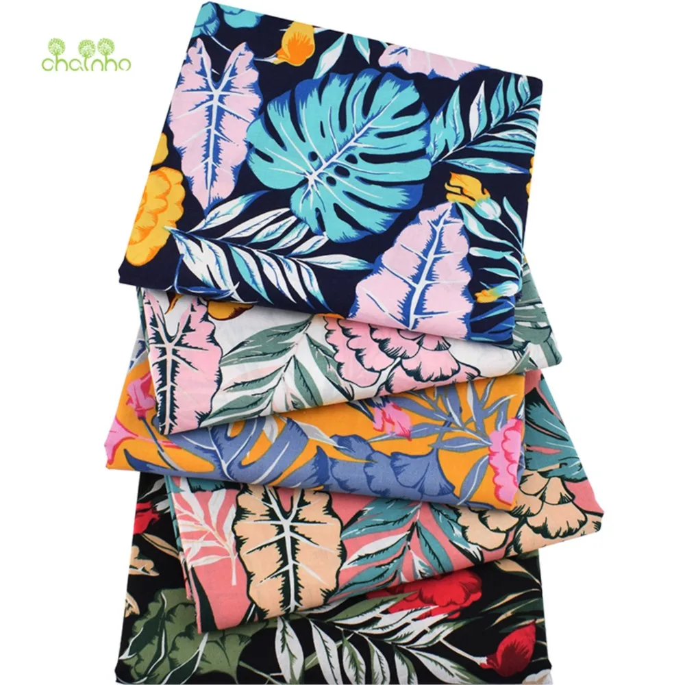 Chainho,Printed Plain Weave Cotton Poplin Fabric,Patchwork Cloth,DIY Sewing Quilting Material,Floral Series,3 Designs,15PC94