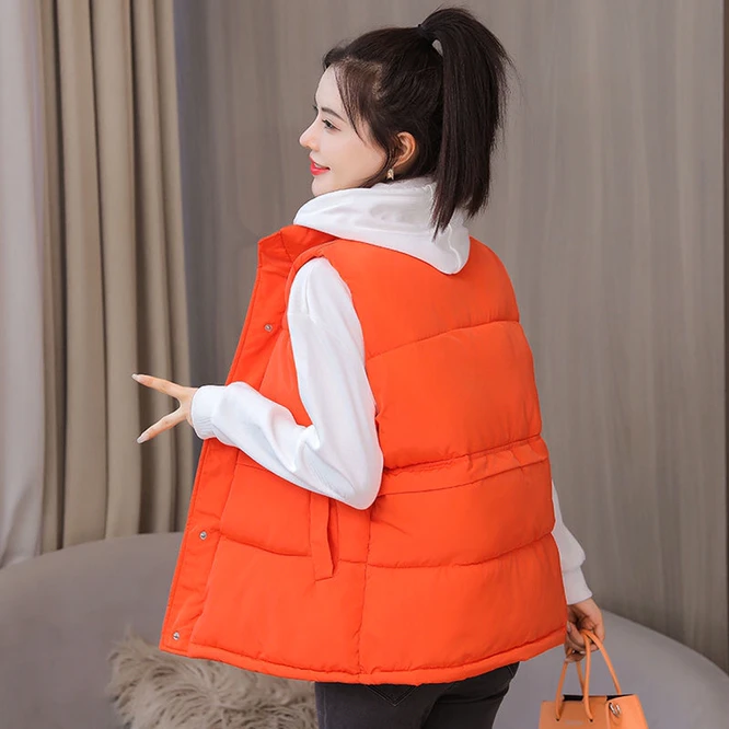 long bubble coat 2021 Autumn Winter Women Solid Loose Vest  Stand Collar Long Vest Jacket Cotton Padded Women Windproof Warm Waistcoat Orange duvet coats Coats & Jackets