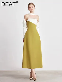 فستان نسائي أنيق بدون حمالة ، مكشوف الكتفين ، لون متباين ، حمالة رقبة غير متماثلة ، حفلة نسائية ، موضة صيفية ، فستان جديد ، 13DB4516 1