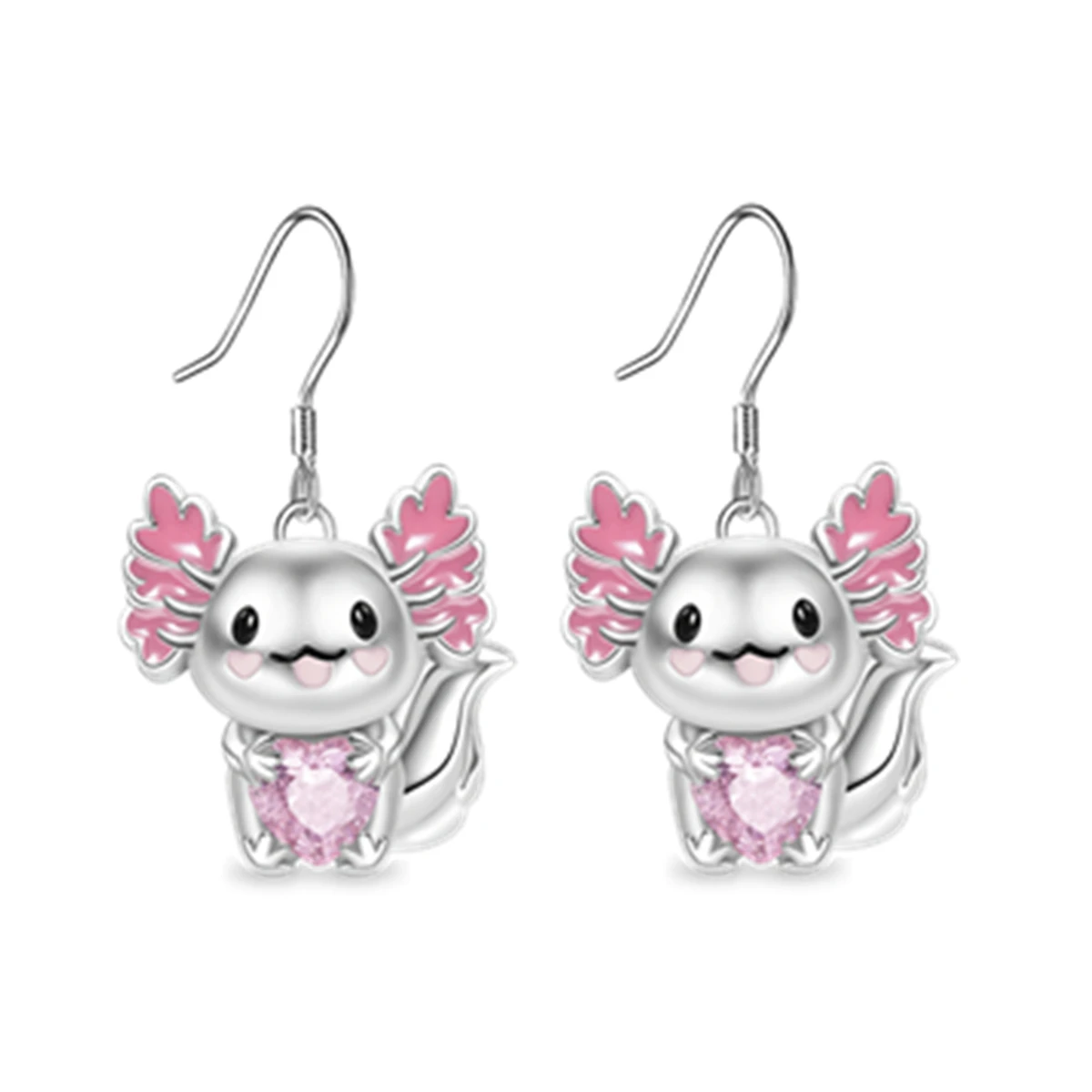 Cute Cartoon Axolotl Pink Crystal Pendant Earrings for Women Fashion Girls Crystal Earrings Pendant Earrings