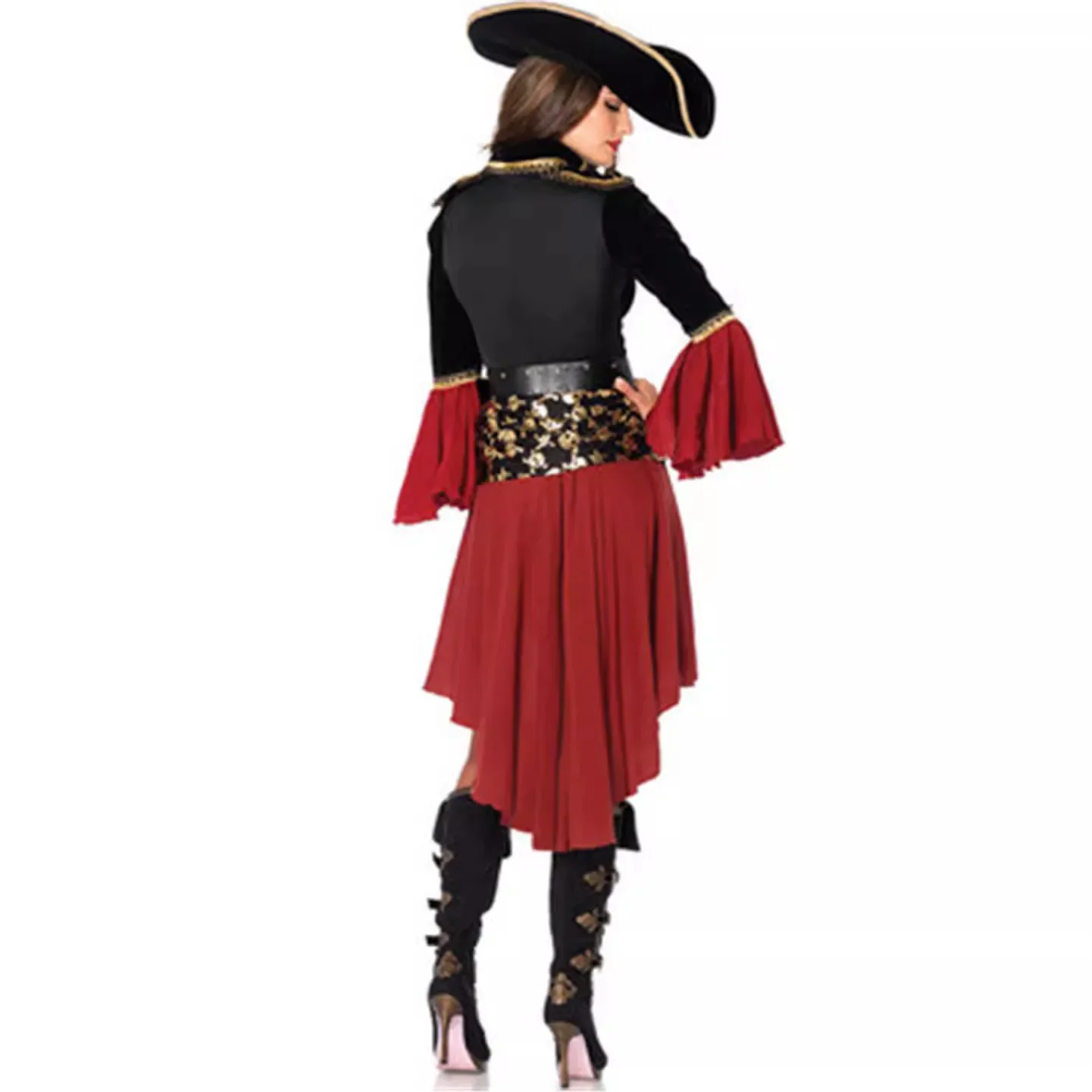 3PCS Set Pirates of The Caribbean Costume Halloween Queen Golden Skull  Adult Luxury Stage Dress Up Pirate Costume - AliExpress 200000532