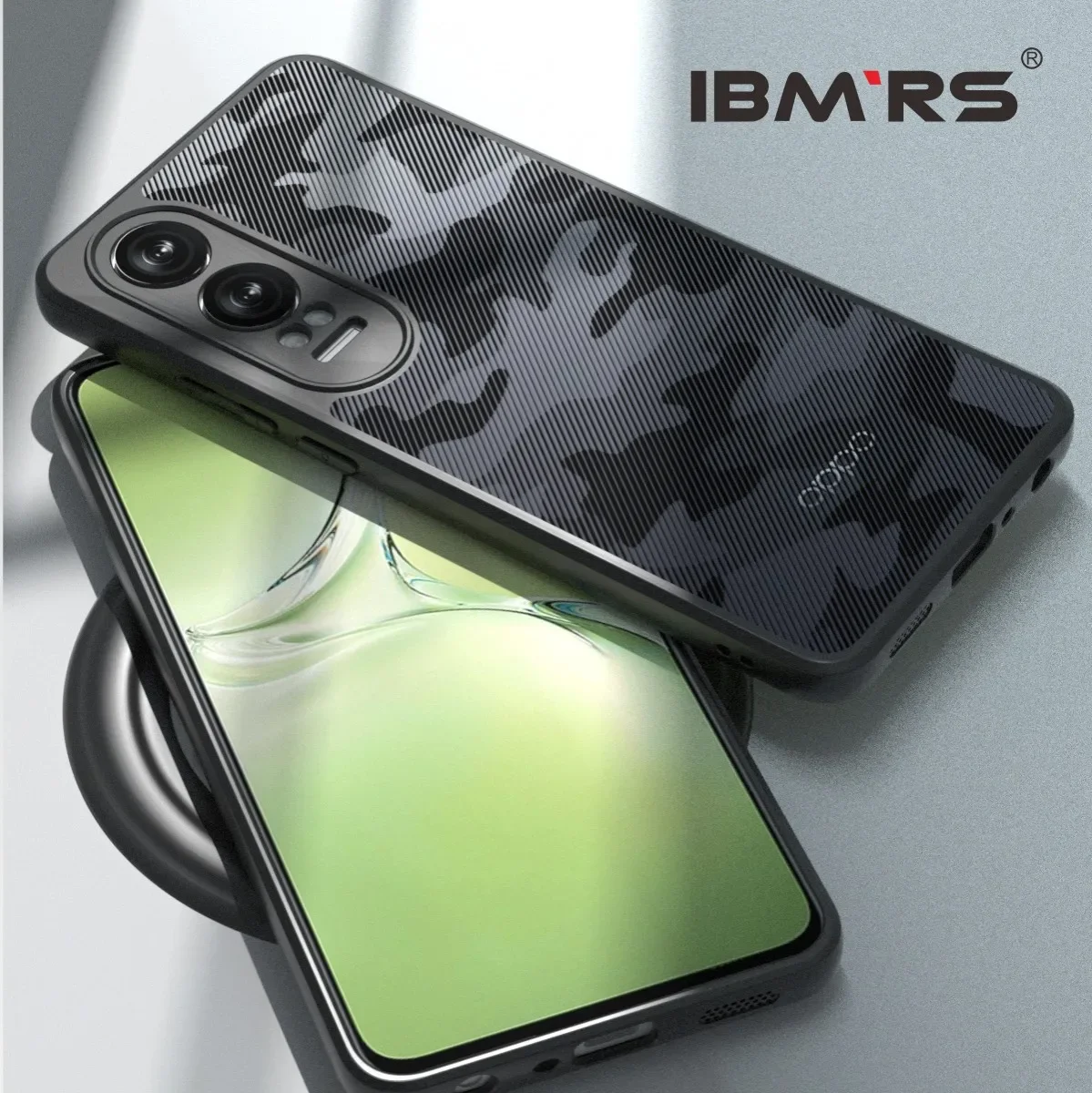 IBMRS Clear Back Cover Case with Camera Protection Bump – Durable TPU+PC Blend, Camo Black