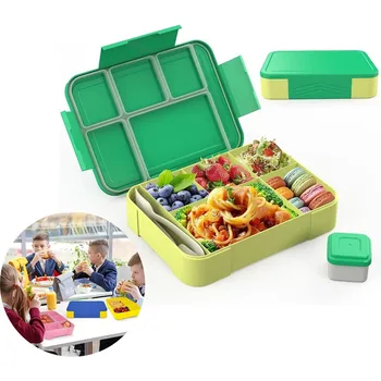 1330ML Bento Lunch Box Kids Adults Toddlers 6 Compartments W/TablewareSauce Pots Colorful Design Meal Prep Container Convenient 1
