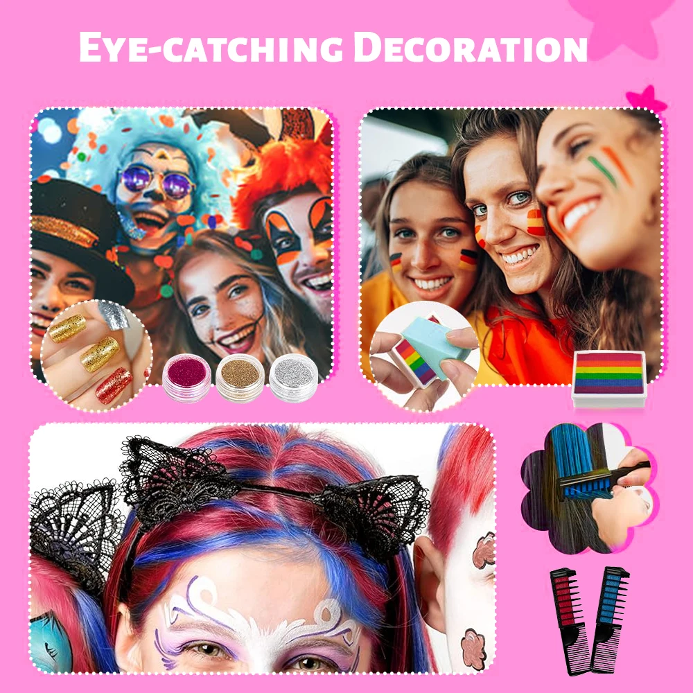 Face Body Painting palette Kit with 20 Colors Disposable Hair Dye，Eyeshadow Glitter Safe and Easy to Use Body Art Set For Adults 5