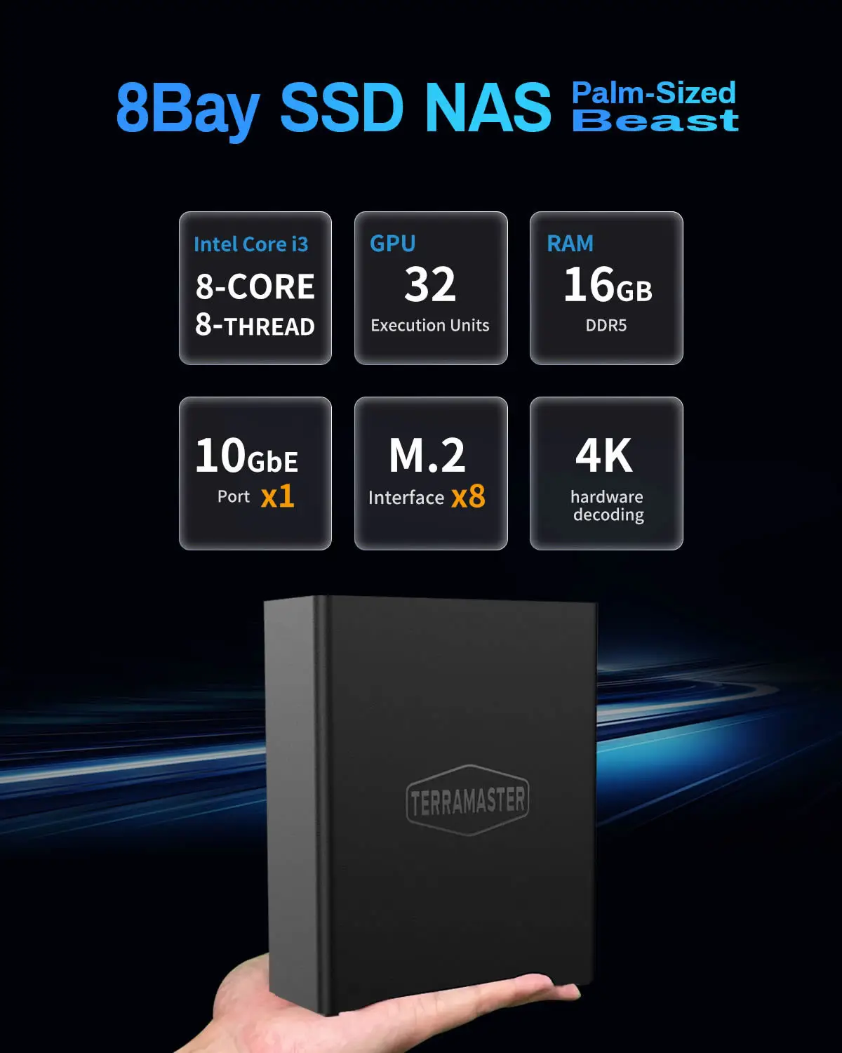 外付けハードディスク・ドライブ TERRAMASTER F8 SSD Plus 8Bay All-SSD NAS TERRAMASTER F8 SSD Plus NAS - 8Bay All SSD Core i3 8-Core 8