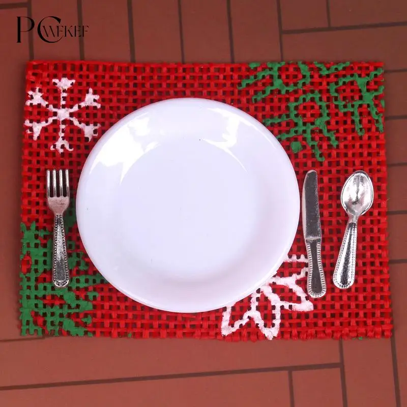 

1/12 Scale Dollhouse Placemat Tableware Set Dollhouse Christmas Decoration Dolls House Miniature Accessories For Kid Toys