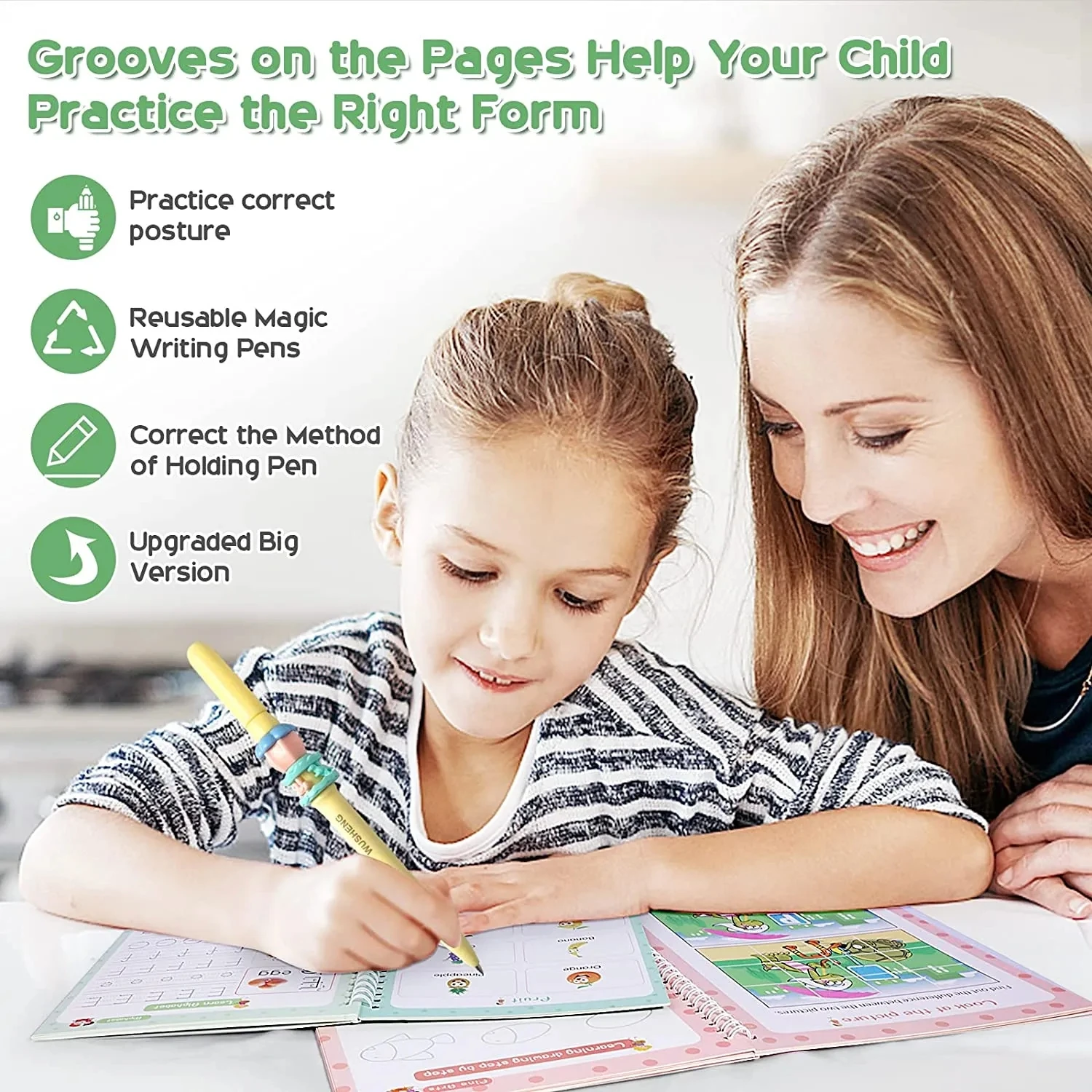 English Math Alphabet Drawing Magic Practice Copybook Reusable Grooved Tracing Handwriting Book Set Free Magic Pen 6